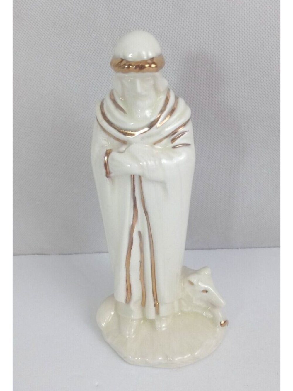 1968 Holland Mold Christmas Nativity Off White & Gold 7" Shepherd